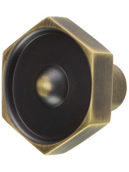 Hex Nut Solid-Brass Cabinet Knob in Antique Brass.